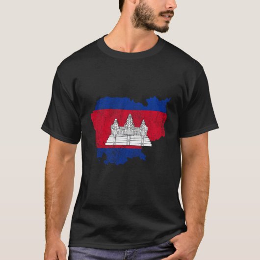 カンボジアの地図と旗のディストressed カンボジア tシャツ (正面)