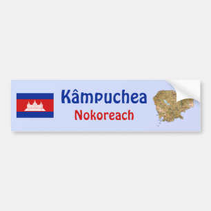 カンボジアの旗と地図ステッカー バンパーステッカー