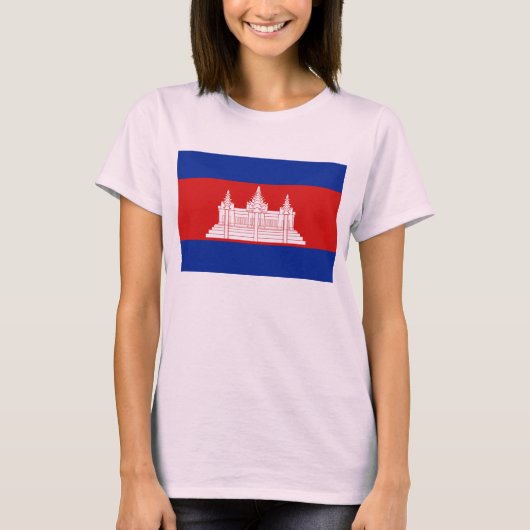カンボジアの旗Xの地図のTシャツ Tシャツ (正面)