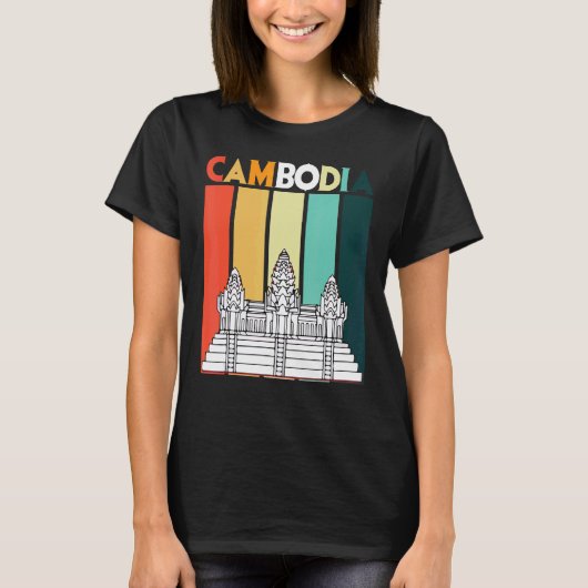 カンボジアアンコールワットレトロアジア観光客 Tシャツ (正面)
