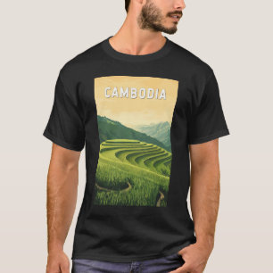 カンボジアイラストレーショントラベルアートヴィンテージ Tシャツ