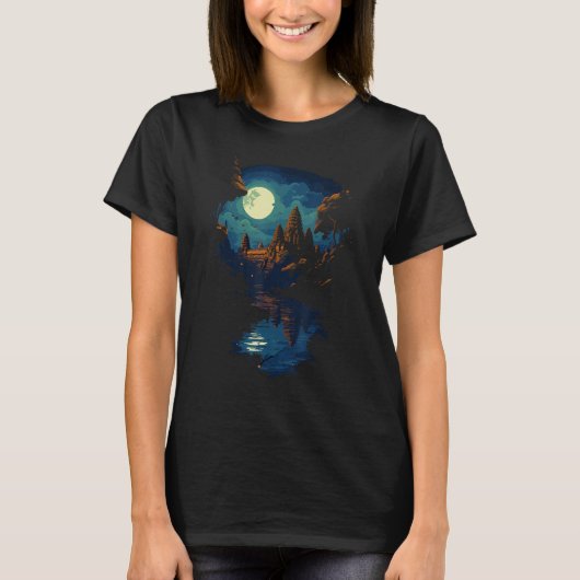 カンボジアクメールアンコールワットカンボジ伝統的ャンニ Tシャツ (正面)