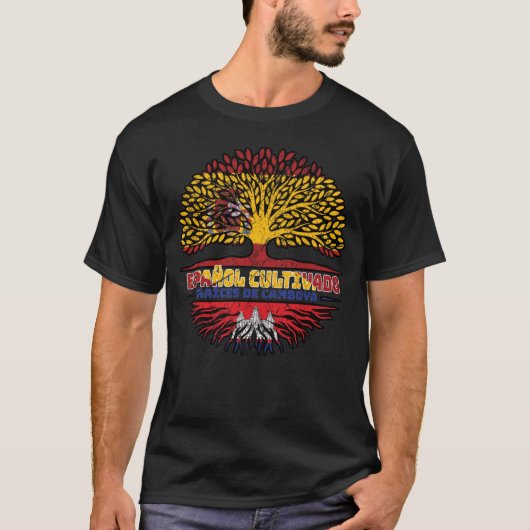 カンボジアスペインスペインのツリールーツ国旗 Tシャツ (正面)