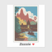 カンボジアテンプルイラストレーショントラベルアートヴィンテージ シール (シート)