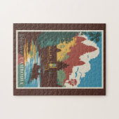 カンボジアテンプルイラストレーショントラベルアートヴィンテージ ジグソーパズル (横)