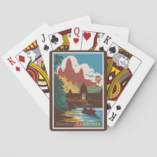 カンボジアテンプルイラストレーショントラベルアートヴィンテージ トランプ (裏面)