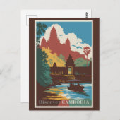 カンボジアテンプルイラストレーショントラベルアートヴィンテージ ポストカード (正面/裏面)