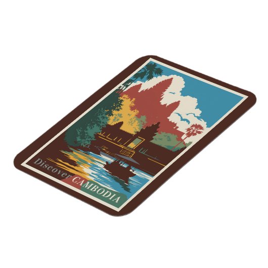 カンボジアテンプルイラストレーショントラベルアートヴィンテージ マグネット (左側)