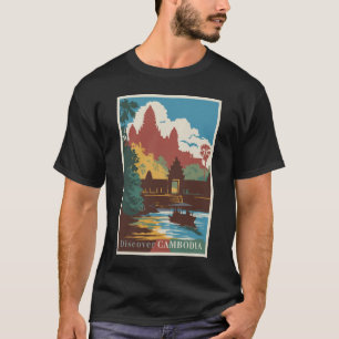 カンボジアテンプルイラストレーショントラベルアートヴィンテージ Tシャツ