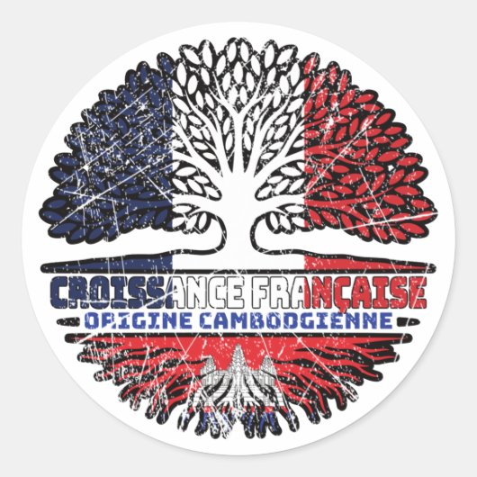 カンボジアフフランスのランツルーツ国旗 ラウンドシール (正面)