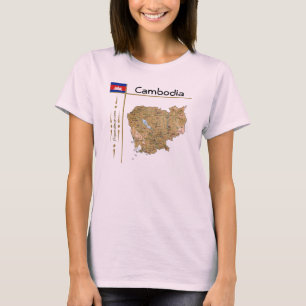 カンボジアマップ+フラグ+タイトルTシャツ Tシャツ