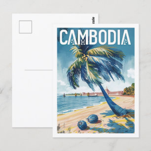 カンボジアヴィンテージ有名な旅行の場所 ポストカード