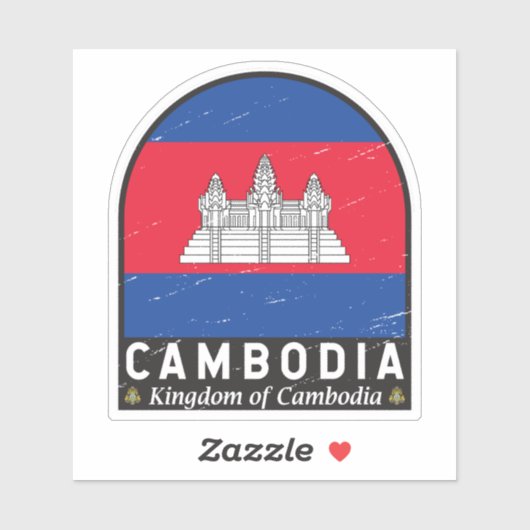 カンボジア国旗のエンブレム動揺してヴィンテージ シール (シート)