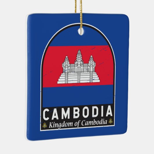 カンボジア国旗のエンブレム動揺してヴィンテージ セラミックオーナメント (右)