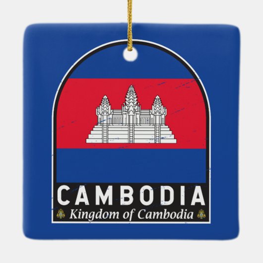 カンボジア国旗のエンブレム動揺してヴィンテージ セラミックオーナメント (裏面)