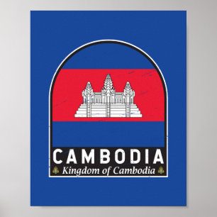 カンボジア国旗のエンブレム動揺してヴィンテージ ポスター