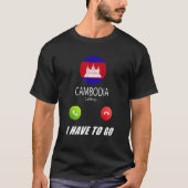 カンボジア国旗の土産カンボジアが電話をかける Tシャツ (正面)
