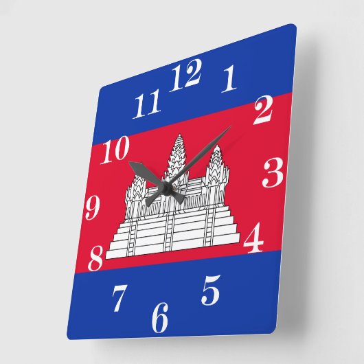 カンボジア国旗 スクエア壁時計 (傾斜)