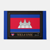 カンボジア&カンボジア国旗の家マット/スポーツウェルカム ドアマット (正面)
