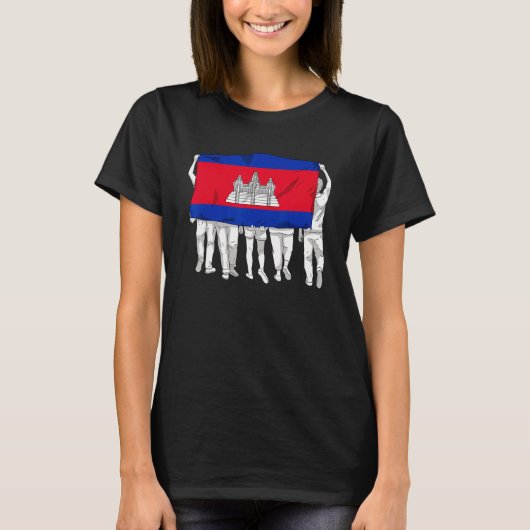 カンボジア・クメール・誇りを持ったグループ国旗の日温度 Tシャツ (正面)