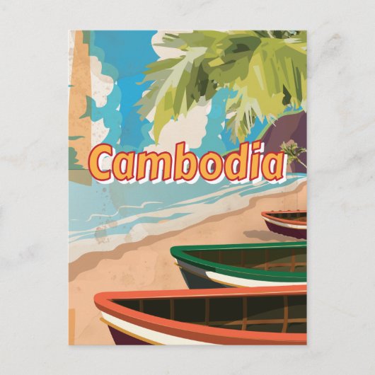カンボジア ビンテージ 旅行ポスター ポストカード (正面)