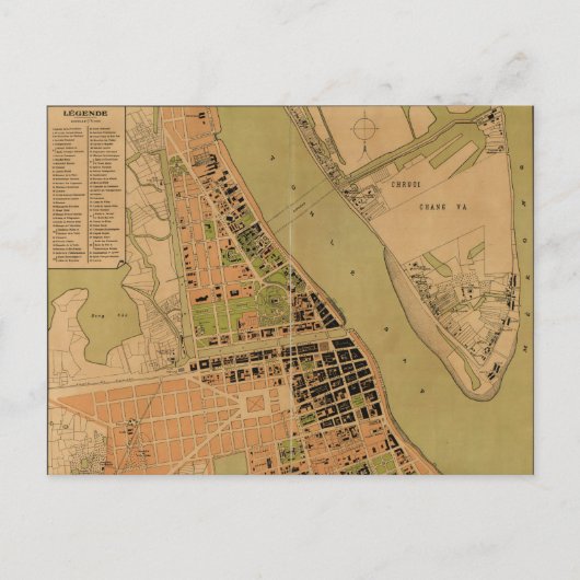 カンボジア、プノンペンの地図(1920年頃) ポストカード (正面)