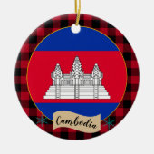 カンボジア、レッドバッファロー・プレイド&カンボジア国旗 セラミックオーナメント (正面)