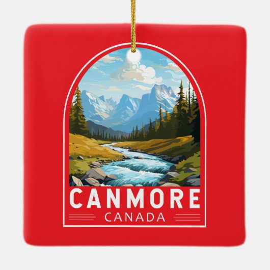 カンモアカナダトラベルアートヴィンテージ セラミックオーナメント (裏面)