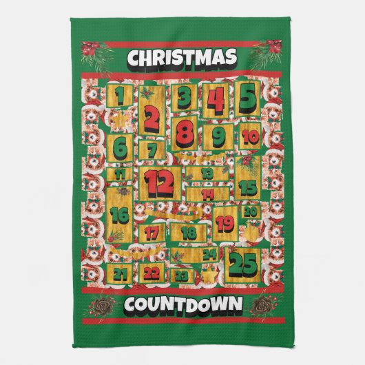 カヴァリアカウントダウンクリスマスアドベントカレンダードッグ キッチンタオル (縦)