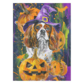 カヴァリアキングドッグハロウィーン魔女とカボチャ テーブルクロス (正面)