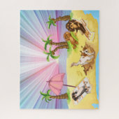 カヴァリエおもしろいーキングチャールズスパニエル犬ズアットザビーチ ジグソーパズル (縦)