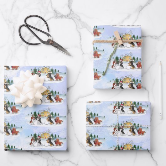 カヴァリエキングチャールズスパニエル犬ウィンターホリデー ラッピングペーパーシート (正面)