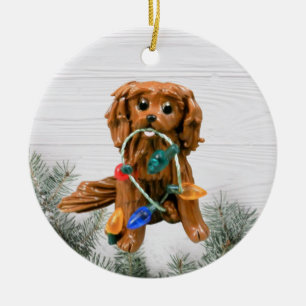 カヴァリエキングチャールズスパニエル犬クリスマス装飾品 セラミックオーナメント