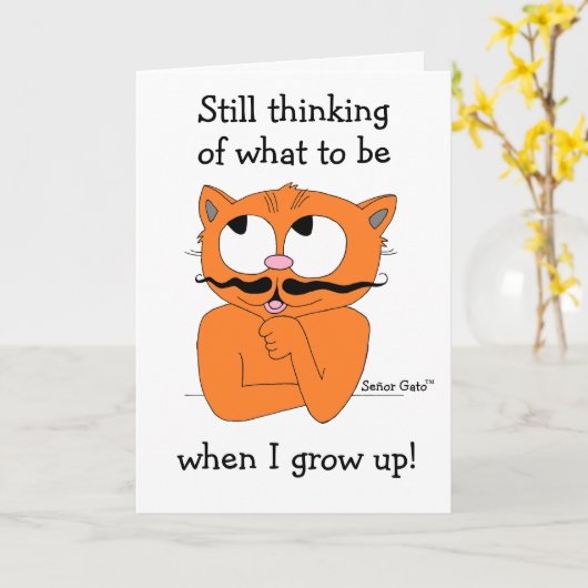 カーおもしろいド空白のの内側の漫画の口ひげ猫 カード (黄色い花)