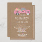 カーインスパイアドストックのピンクのトラックによるベビーシャワー 招待状 (正面/裏面)
