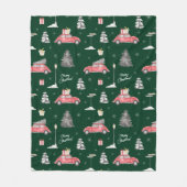 カーウィンターパターンメリークリスマスグリーンミディアム フリースブランケット (正面)