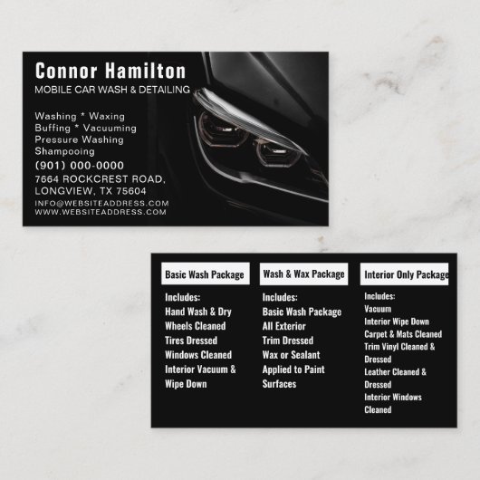 カーウォッシュオートディテールモバイルクリーニ車のング 名刺 (正面/裏面)