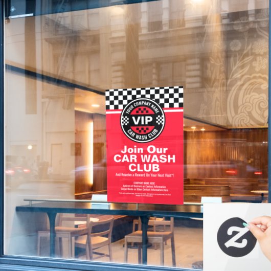 カーウォッシュクラブ – レーシング市松模様にフラグ報酬 ウィンドウサイン (カフェ窓)