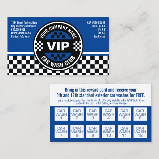 カーウォッシュクラブ – レーシング市松模様にフラグ報酬 割引カード (正面/裏面)