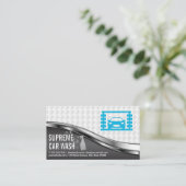 カーウォッシュサービスメタリックホワイトメッシュ 名刺 (スタンド正面)