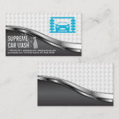 カーウォッシュサービスメタリックホワイトメッシュ 名刺 (正面/裏面)