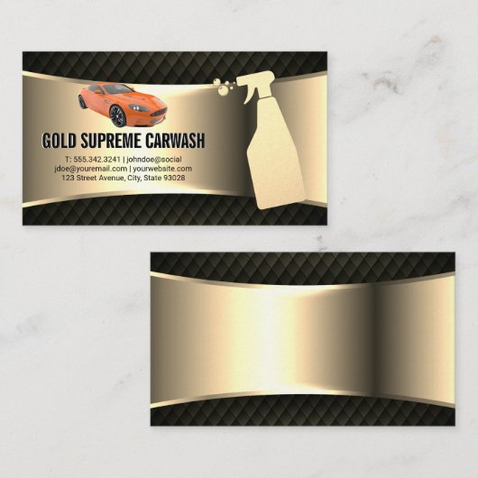 カーウォッシュサービス金ゴールドメタリック |オレンジスポーツカー 名刺 (正面/裏面)