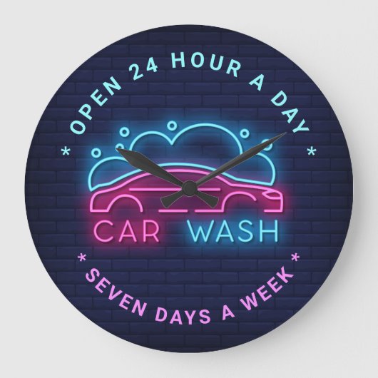 カーウォッシュネオンルックカスタム文字 ラージ壁時計 (正面)
