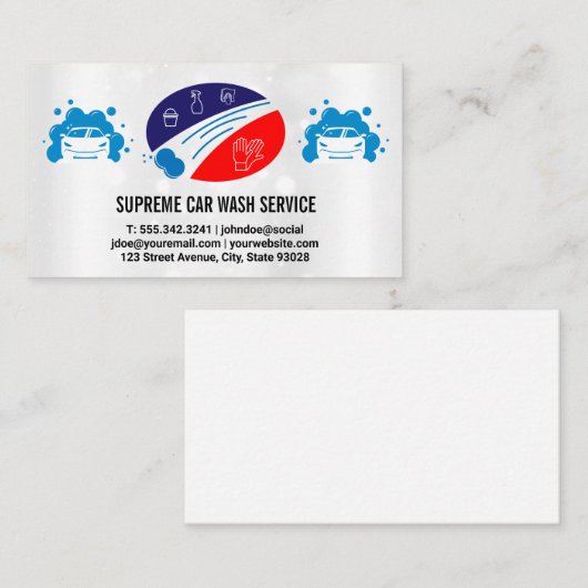 カーウォッシュバブルのロゴ | カークリーニングロゴ 名刺 (正面/裏面)