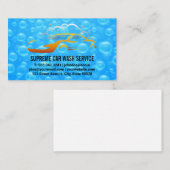 カーウォッシュブルーソープバブルのロゴ | カークリーニングロゴ 名刺 (正面/裏面)