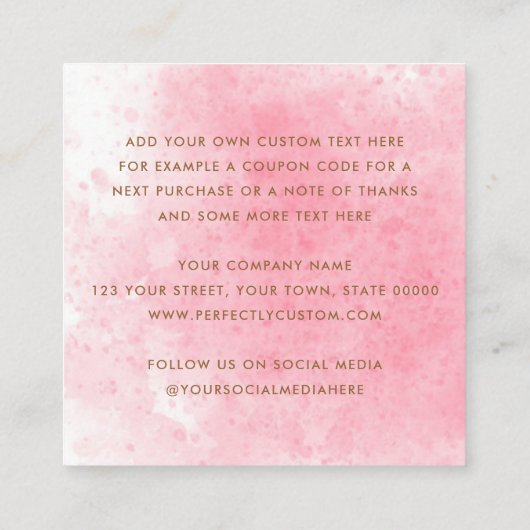 カーエレガントドを挿入する感謝していためのピンクウォーターカラーミニ スクエア名刺 (裏面)