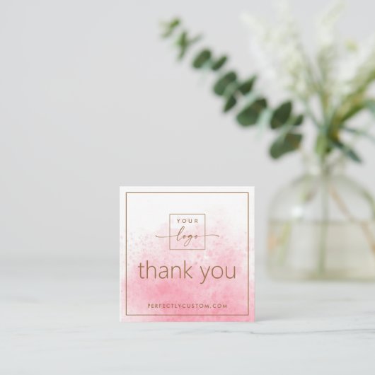 カーエレガントドを挿入する感謝していためのピンクウォーターカラーミニ スクエア名刺 (スタンド正面)