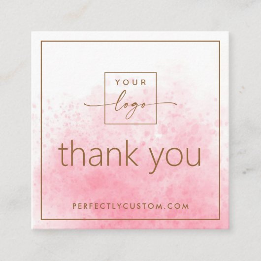 カーエレガントドを挿入する感謝していためのピンクウォーターカラーミニ スクエア名刺 (正面)