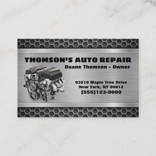 カーエンジンメタルデザイン車の整備士自動車 名刺 (正面)