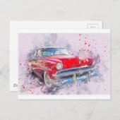カーオールドカー抽象芸術水彩ヴィンテージ ポストカード (正面/裏面)